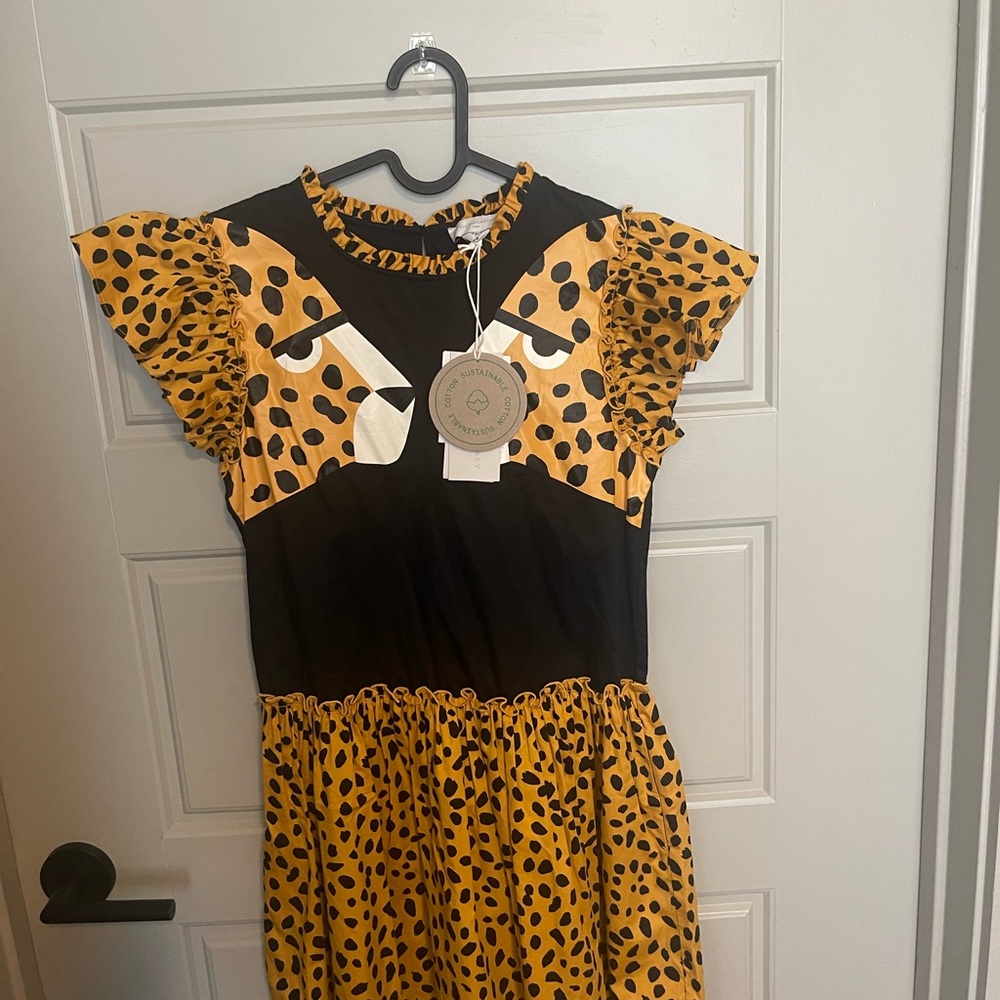 Leopard Print Dress with Ruffled Sleeves